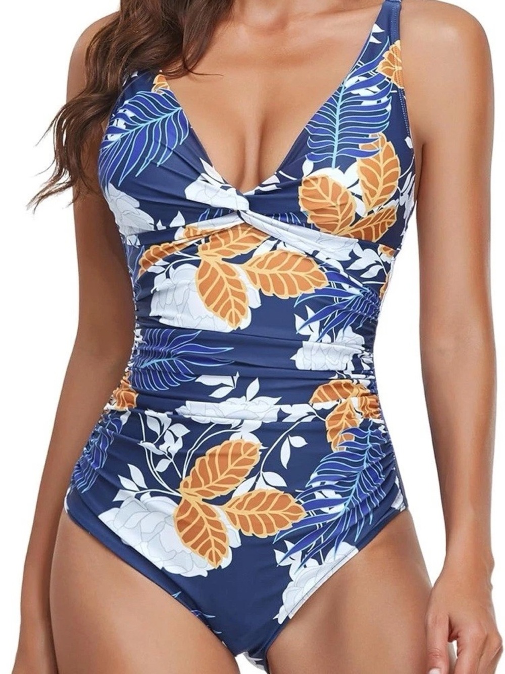 Tropical Floral One Piece Swimsuit Bathing Knot Detail, Tummy Control Woman's XL
